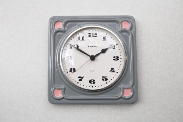 JUNGHANS Vintage Ceramic Clock, Gray and Pink, W.Germany