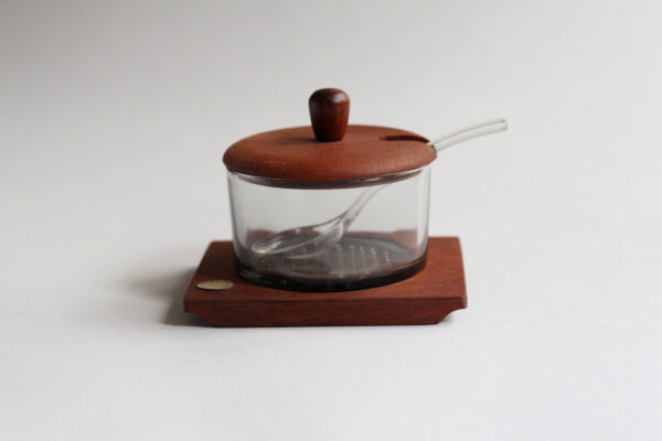 Vintage Danish Teak and Glass Jam Pot