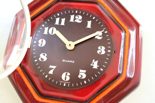 Vintage German Ceramic Wall Clock, Red Octagonal - Image 2