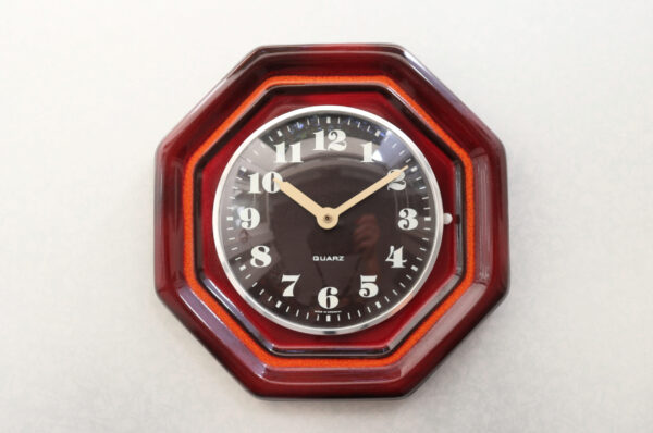 Vintage German Ceramic Wall Clock, Red Octagonal