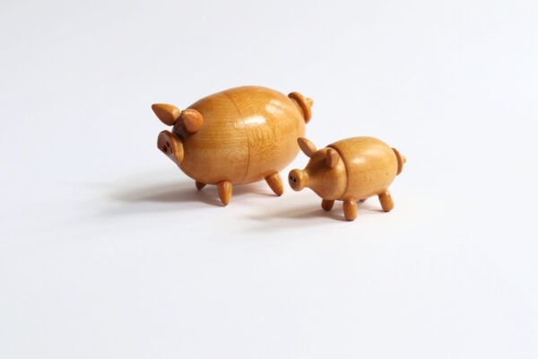 Vintage Wooden Pig Salt and Pepper Shakers Set